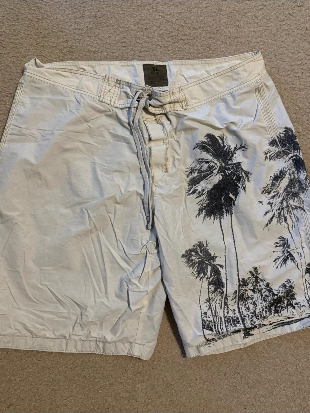 Old Navy Cream Swim Board Shorts with Black Palm Trees